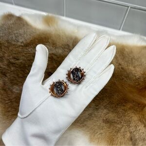 Vintage Renoir Freeform Circular Sun Copper Clip On Earrings Modernist Signed